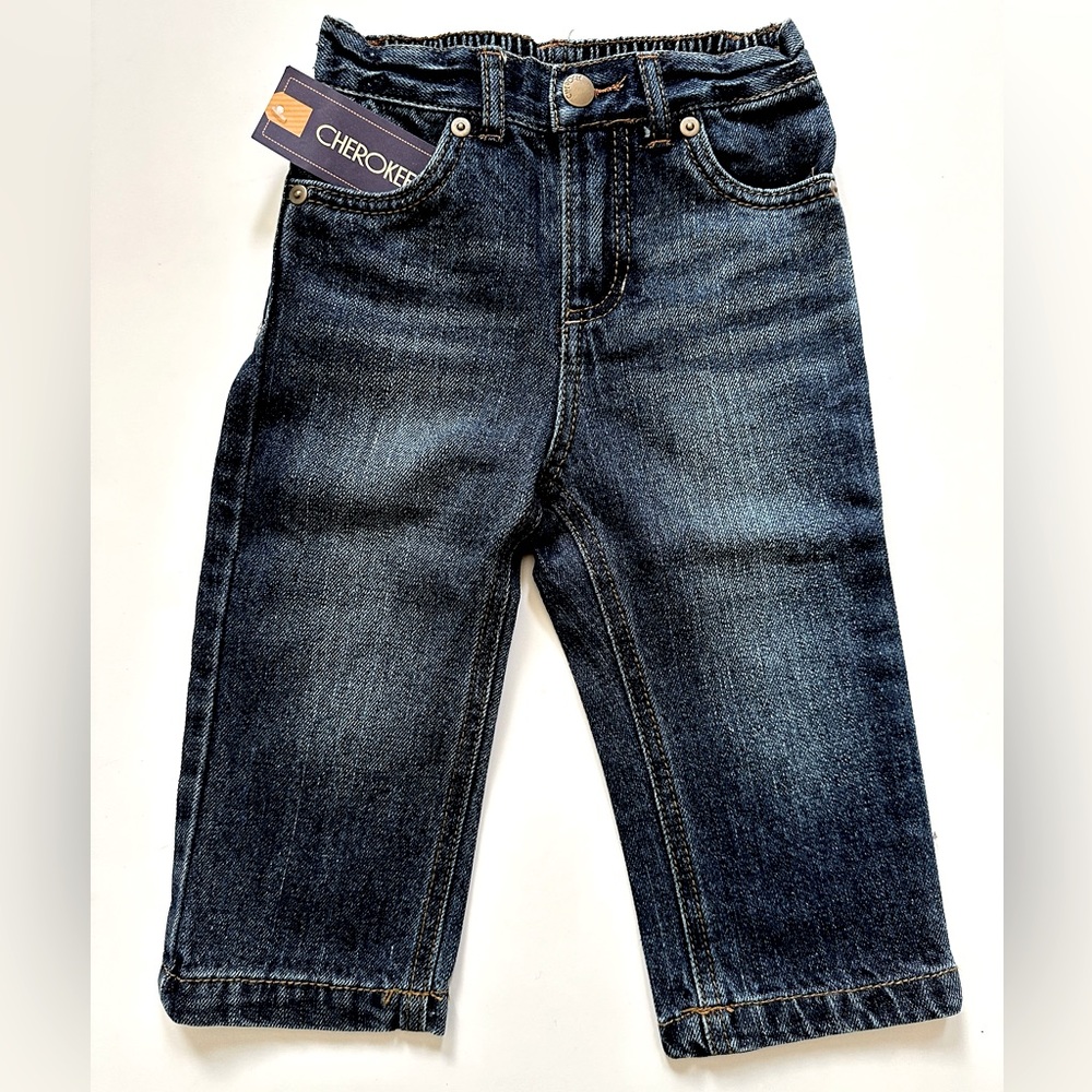 BNWT CHEROKEE 5-POCKET 1/2 ELASTIC WAIST JEANS - 18 MONTHS